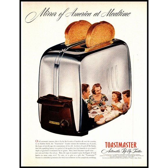 1951 Toastmaster Automatic Toaster Vintage Print Ad Family Breakfast MCM Decor - Picture 1 of 1